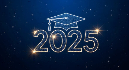 Graduation year 2025 illuminated against starry night celebrating education