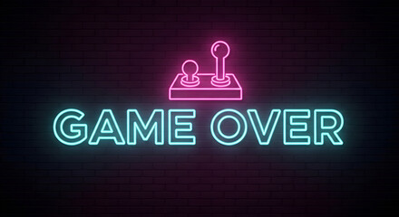 Retro arcade game termination with vibrant neon display and gamepad icon