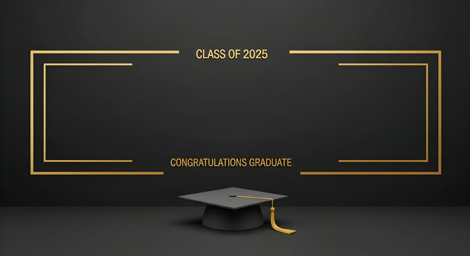 Class of 2025 Graduation Frame with Minimalist Style and Golden Details