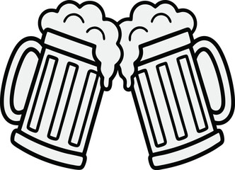 Beer Mugs Vector Cheers Illustration with Foam