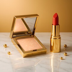 make up powder and lipstick
