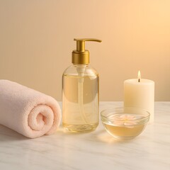 spa setting with towel and candles