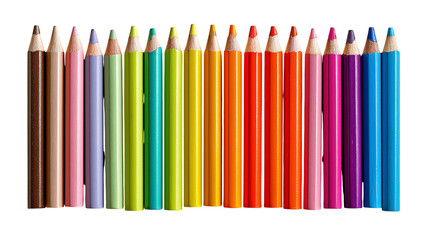 A row of colored pencils with a white background