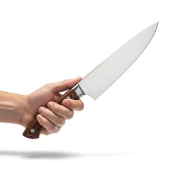 Hand Holding Kitchen Knife on White Background: Perfect for Cooking Concept, Culinary Tool, Chef Equipment, Food Preparation, Kitchen Utensil, Restaurant Design, and Cutlery Illustration.