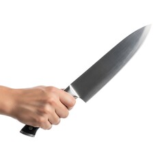 Hand Holding Kitchen Knife on White Background: Perfect for Cooking Concept, Culinary Tool, Chef Equipment, Food Preparation, Kitchen Utensil, Restaurant Design, and Cutlery Illustration.