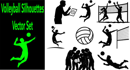 Naklejka premium Professional Volleyball Player Silhouette Set of 8, Dynamic Sport Action Collection