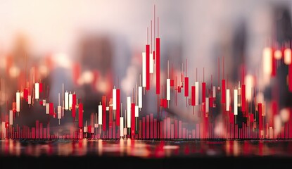 Stock market charts overlaid on cityscape