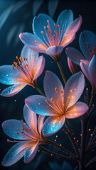Fototapeta premium Glowing blue pink flowers orange stamens image
