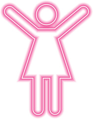 Female person with arms lifted in a celebratory upward position.