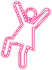 Female person with both arms raised above head expressing a joyful posture.