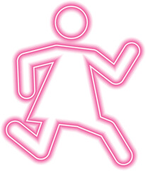 Female person in a walking posture with arms bent and legs in stride.