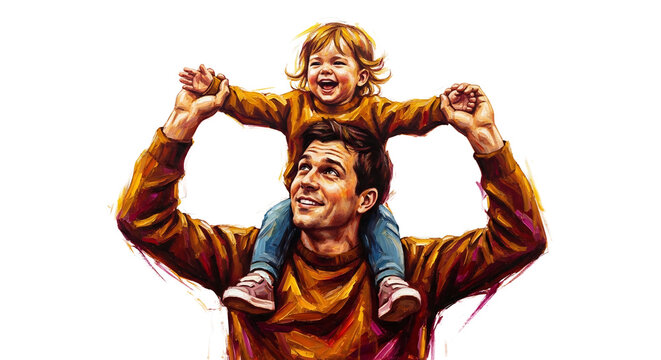 Joyful father giving his happy daughter a shoulder ride, celebrating family love and precious childhood moments. Ideal for Father's Day cards, parenting content, or child care promotions,
