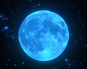 Naklejka premium Glowing Blue Moon in Starry Night Space Background