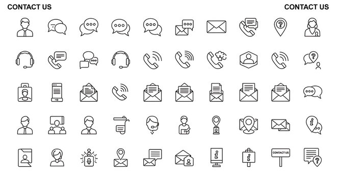 Collection of hand drawn outline icons representing contact information and communication methods
