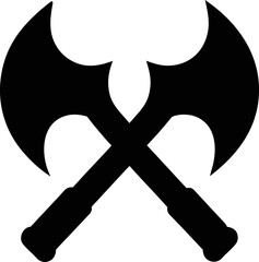 Crossed axes silhouette vector emblem for hunting, camping, game logos, and rustic survival  inspired graphics.