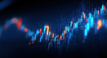 Abstract financial data visualization.  Dynamic, glowing, colorful charts