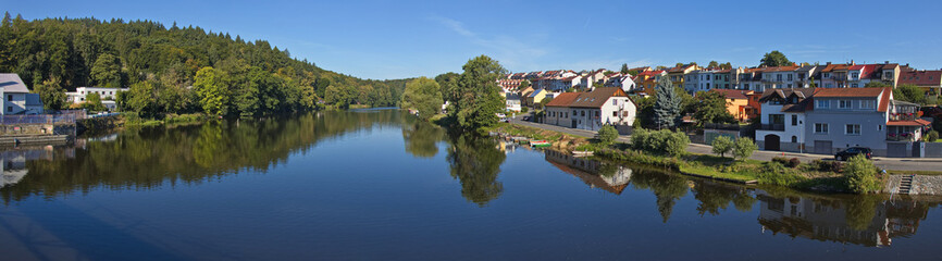 Fototapeta premium Panoramic view of river Otava in Pisek,South Bohemia,Czech Republic,Europe 