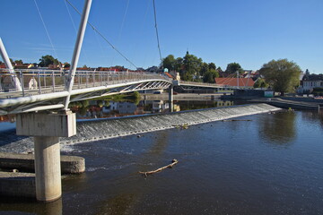 Suspension footbridge over the river Otava in Pisek,South Bohemia,Czech Republic,Europe
