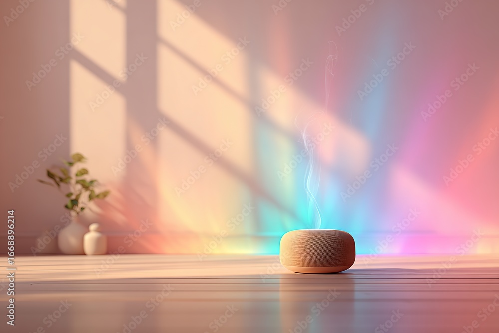 Poster meditation setup featuring guided breathing with soft light and calming atmosphere