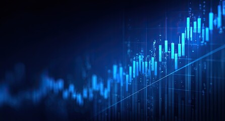 Abstract financial chart.  Blue data points and lines on dark background