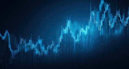Abstract financial chart, glowing blue bars on dark background