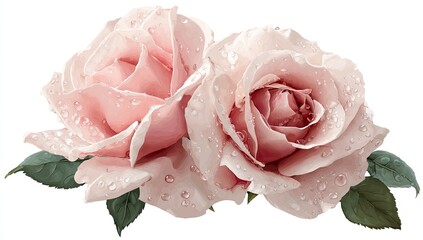 Delicate, pastel pink roses with water droplets