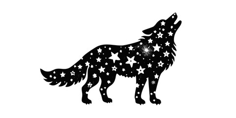 Silhouette of a Howling Wolf with Starry Night Sky Inside