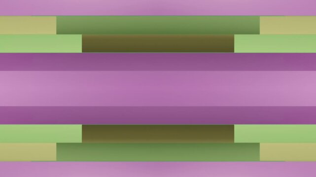 Geometric loop animation with an isometric pattern of parallel horizontal stripes. Colorful rectangular objects move in a steady rhythm, creating an abstract composition. 3d rendering 4K