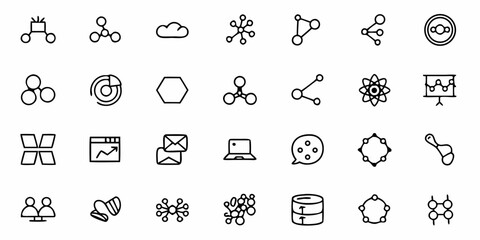 Dynamic collection of hand-drawn icons representing scientific concepts, technology, data, communication, and business growth, perfect for modern presentations and digital projects