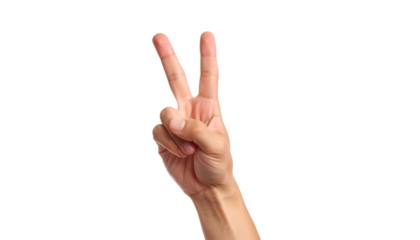 Human hand making peace or victory sign with two raised fingers