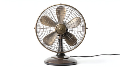 A classic metal standing fan design with metallic blades, symbolizing retro home appliances.
