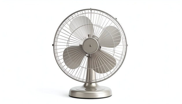 A classic metal standing fan design with metallic blades, symbolizing retro home appliances.