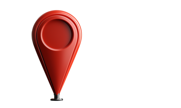 3d icon of a location pin, a map marker with a white circle in the middle on a black background