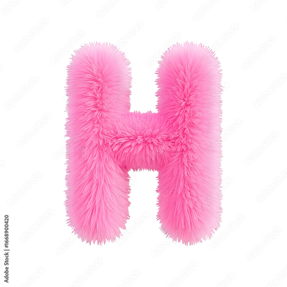 Poster fluffy pink letter h 3d rendering isolated on transparent background