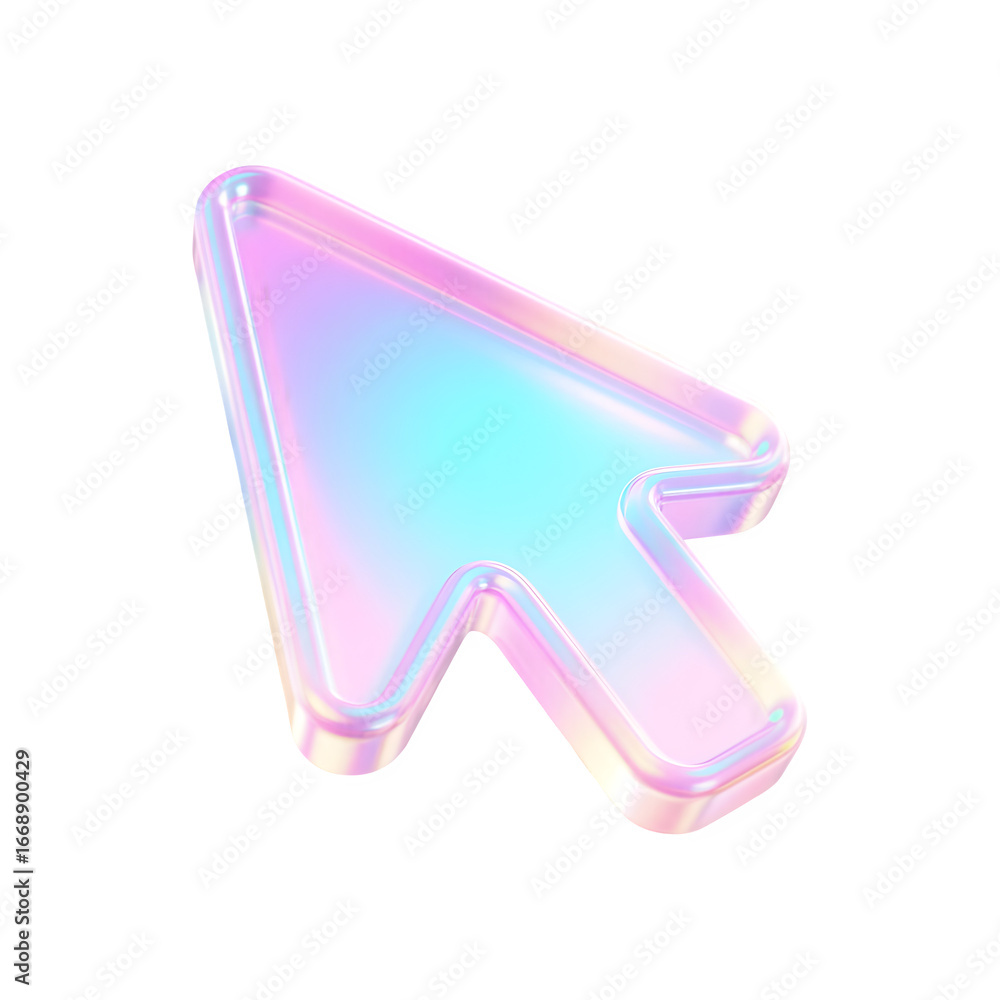 Poster holographic 3d cursor icon isolated on transparent background vivid color