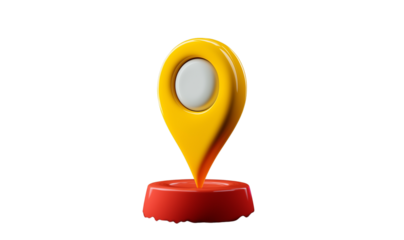 3d icon of a location pin, a map marker with a white circle in the middle on a black background