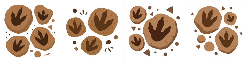 Fossilized Dinosaur Footprints in Stone, Minimalist flat design