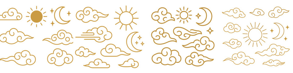 Golden Celestial Symbols Set, Minimalist flat design