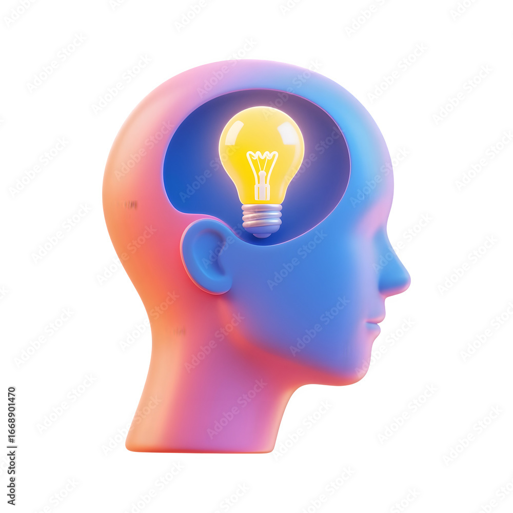 Aufkleber conceptualizing innovation brainstorming ideas lightbulb inside human head