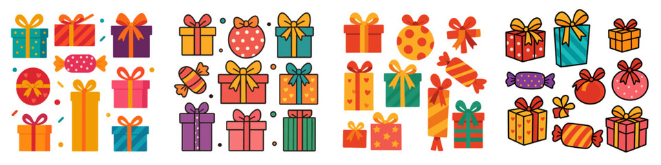 Assorted Gift Boxes and Candies, Minimalist flat design