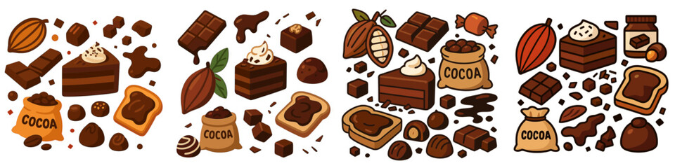 Assorted Chocolate Confections and Cocoa Beans, Minimalist flat