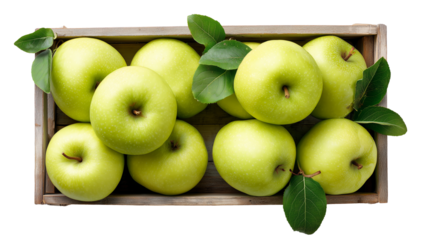 Wooden crate filled with green apples
