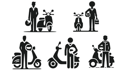Collection of People with Scooters in Silhouette Style Illustrations