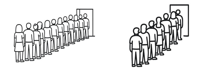 Diverse People Waiting in a Queue, Minimalist flat design