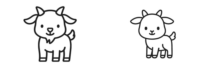 Cute Cartoon Goats Outline, Minimalist flat design