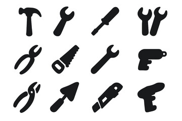 Hand and Power Tools Icons Set, Minimalist flat design