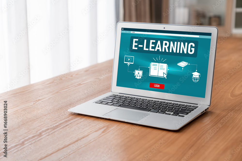 Aufkleber e-learning website with modish sofware for student to study online on the internet network