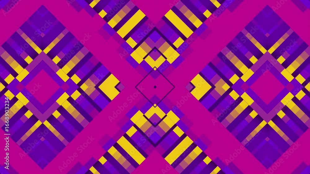 Poster a bright kaleidoscopic background with a symmetrical geometric pattern. dynamic animation in pink, p