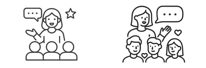 Speaker addressing audience with speech bubble and star