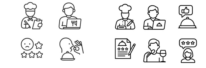 Restaurant Service and Customer Feedback Icons, Minimalist flat